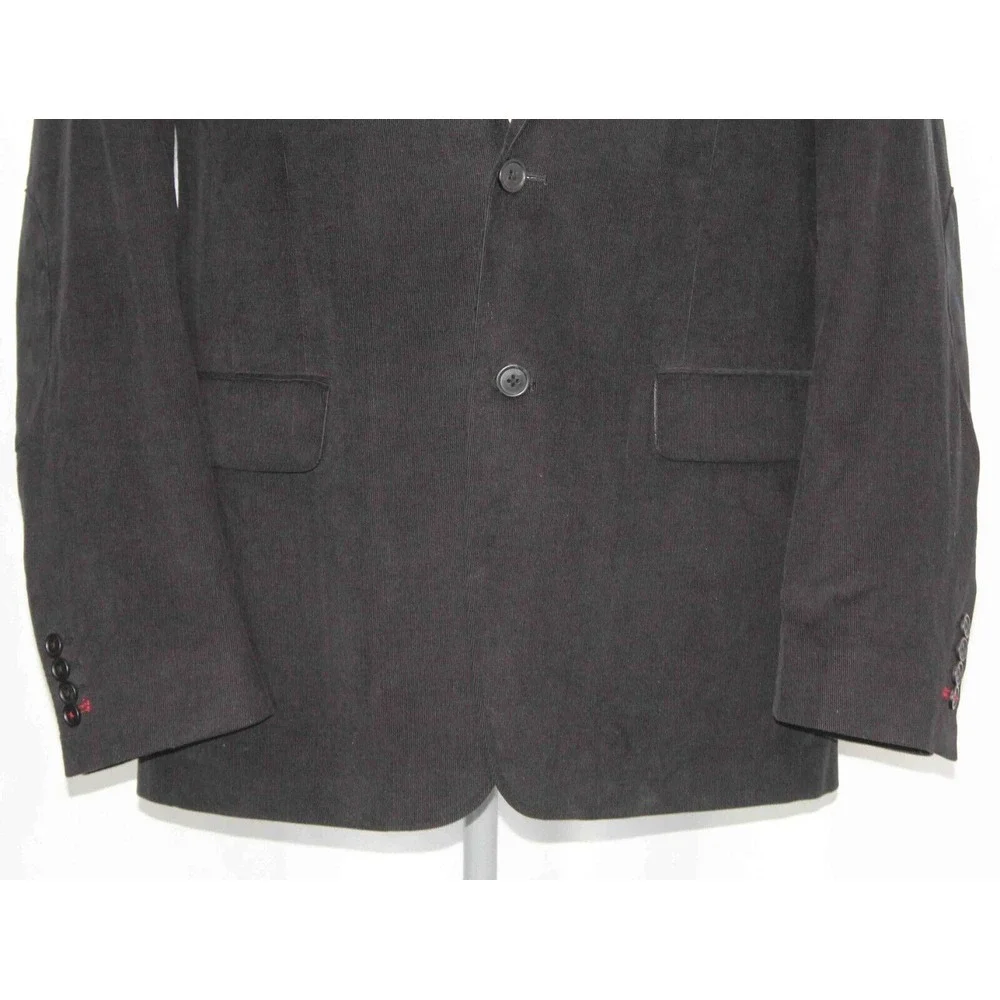 Stafford Black Corduroy Classic Fit Elbow‎ Patch Blazer Jacket Mens Size 42 Long